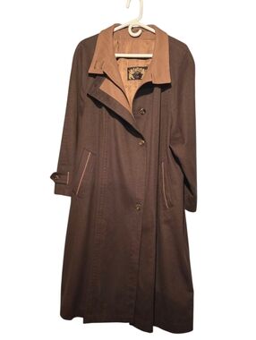 Women's Brown Long Trench Coat with Tan Collar